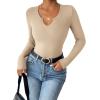imageZeagoo Womens Long Sleeve Shirts VNeck Slim Fitted Knit Top Stretch Ribbed Basic Tee Casual Y2k Going Out TShirtCoffee