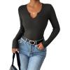 imageZeagoo Womens Long Sleeve Shirts VNeck Slim Fitted Knit Top Stretch Ribbed Basic Tee Casual Y2k Going Out TShirtDark Grey