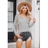 imageZeagoo Womens Long Sleeve Shirts VNeck Slim Fitted Knit Top Stretch Ribbed Basic Tee Casual Y2k Going Out TShirtLight Grey
