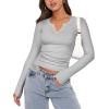 imageZeagoo Womens Long Sleeve Shirts VNeck Slim Fitted Knit Top Stretch Ribbed Basic Tee Casual Y2k Going Out TShirtLight Grey