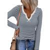 imageZeagoo Womens Long Sleeve Shirts VNeck Slim Fitted Knit Top Stretch Ribbed Basic Tee Casual Y2k Going Out TShirtNavy White Stripe