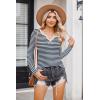 imageZeagoo Womens Long Sleeve Shirts VNeck Slim Fitted Knit Top Stretch Ribbed Basic Tee Casual Y2k Going Out TShirtNavy White Stripe
