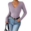 imageZeagoo Womens Long Sleeve Shirts VNeck Slim Fitted Knit Top Stretch Ribbed Basic Tee Casual Y2k Going Out TShirtPurple