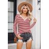 imageZeagoo Womens Long Sleeve Shirts VNeck Slim Fitted Knit Top Stretch Ribbed Basic Tee Casual Y2k Going Out TShirtRed White Stripe