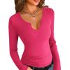 imageZeagoo Womens Long Sleeve Shirts VNeck Slim Fitted Knit Top Stretch Ribbed Basic Tee Casual Y2k Going Out TShirtRose Red