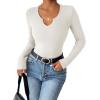 imageZeagoo Womens Long Sleeve Shirts VNeck Slim Fitted Knit Top Stretch Ribbed Basic Tee Casual Y2k Going Out TShirtWhite