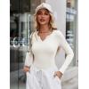 imageZeagoo Womens Long Sleeve Shirts VNeck Slim Fitted Knit Top Stretch Ribbed Basic Tee Casual Y2k Going Out TShirtWhite