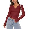 imageZeagoo Womens Long Sleeve Shirts VNeck Slim Fitted Knit Top Stretch Ribbed Basic Tee Casual Y2k Going Out TShirtWine Red