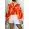 imageZeagoo Womens Shirts Button Down Printed Lantern Long Sleeve Blouse Fashion Casual Tops 2025B Orange