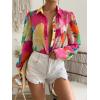 imageZeagoo Womens Shirts Button Down Printed Lantern Long Sleeve Blouse Fashion Casual Tops 2025B2 Hot Pink Floral