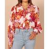 imageZeagoo Womens Shirts Button Down Printed Lantern Long Sleeve Blouse Fashion Casual Tops 2025B2 Orange Floral