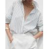 imageZeagoo Womens Shirts Button Down Printed Lantern Long Sleeve Blouse Fashion Casual Tops 2025C Black Stripe