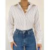 imageZeagoo Womens Shirts Button Down Printed Lantern Long Sleeve Blouse Fashion Casual Tops 2025C Khaki Stripe