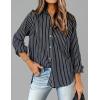 imageZeagoo Womens Shirts Button Down Printed Lantern Long Sleeve Blouse Fashion Casual Tops 2025C Navy Blue Stripe