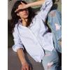 imageZeagoo Womens Shirts Button Down Printed Lantern Long Sleeve Blouse Fashion Casual Tops 2025C Purple Stripe