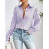 imageZeagoo Womens Shirts Button Down Printed Lantern Long Sleeve Blouse Fashion Casual Tops 2025D Stripe Purple