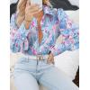 imageZeagoo Womens Shirts Button Down Printed Lantern Long Sleeve Blouse Fashion Casual Tops 2025Multi Blue