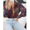 imageZeagoo Womens Shirts Button Down Printed Lantern Long Sleeve Blouse Fashion Casual Tops 2025Multi Brown