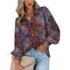 imageZeagoo Womens Shirts Button Down Printed Lantern Long Sleeve Blouse Fashion Casual Tops 2025Multi Brown
