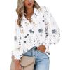 imageZeagoo Womens Shirts Button Down Printed Lantern Long Sleeve Blouse Fashion Casual Tops 2025White Floral