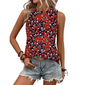 imageZeagoo Tank Tops for Women Sleeveless Eyelet Shirts High Neck Cute Summer Top Loose Fit SXXL03floral Red
