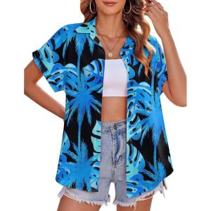 imageZeagoo Womens Hawaiian Button Down Shirts Casual Short Sleeve Floral Tropical Print Summer Blouse Tunic TopCp5