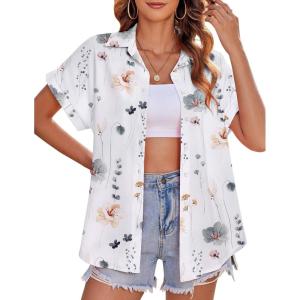 imageZeagoo Womens Hawaiian Button Down Shirts Casual Short Sleeve Floral Tropical Print Summer Blouse Tunic TopDh6