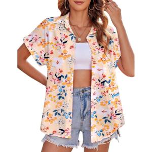 imageZeagoo Womens Hawaiian Button Down Shirts Casual Short Sleeve Floral Tropical Print Summer Blouse Tunic TopDh673