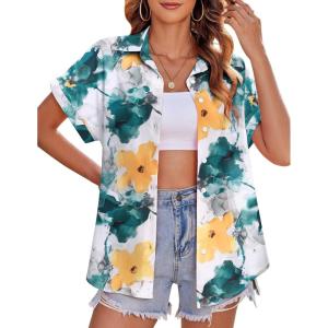 imageZeagoo Womens Hawaiian Button Down Shirts Casual Short Sleeve Floral Tropical Print Summer Blouse Tunic TopMulticolor 637