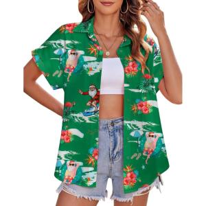 imageZeagoo Womens Hawaiian Button Down Shirts Casual Short Sleeve Floral Tropical Print Summer Blouse Tunic TopSd290