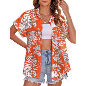 imageZeagoo Womens Hawaiian Button Down Shirts Casual Short Sleeve Floral Tropical Print Summer Blouse Tunic TopSp17