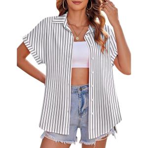 imageZeagoo Womens Hawaiian Button Down Shirts Casual Short Sleeve Floral Tropical Print Summer Blouse Tunic TopTw464