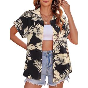 imageZeagoo Womens Hawaiian Button Down Shirts Casual Short Sleeve Floral Tropical Print Summer Blouse Tunic TopZw29