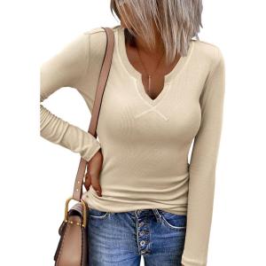imageZeagoo Womens Long Sleeve Shirts VNeck Slim Fitted Knit Top Stretch Ribbed Basic Tee Casual Y2k Going Out TShirtCoffee