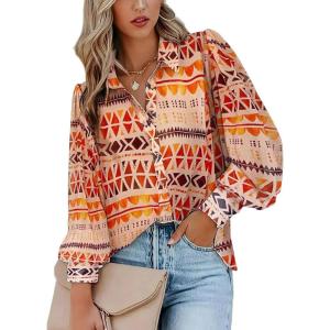 imageZeagoo Womens Shirts Button Down Printed Lantern Long Sleeve Blouse Fashion Casual Tops 2025B Phoenix Sand