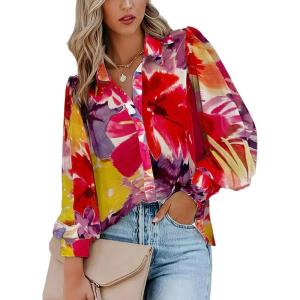 imageZeagoo Womens Shirts Button Down Printed Lantern Long Sleeve Blouse Fashion Casual Tops 2025B Stelani Pink