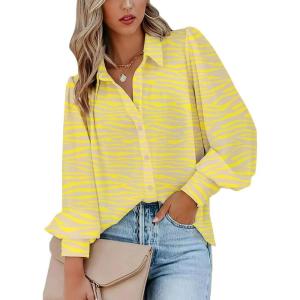 imageZeagoo Womens Shirts Button Down Printed Lantern Long Sleeve Blouse Fashion Casual Tops 2025B2 Yellow Rowena