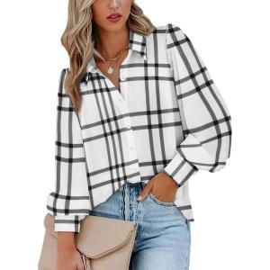 imageZeagoo Womens Shirts Button Down Printed Lantern Long Sleeve Blouse Fashion Casual Tops 2025D Stripe White