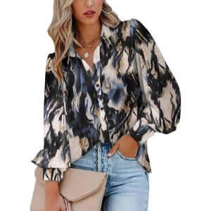 imageZeagoo Womens Shirts Button Down Printed Lantern Long Sleeve Blouse Fashion Casual Tops 2025Ink Painting