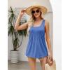 imageZeagoo Womens Summer Tank Tops 2025 Pleated Square Neck Loose Fit Casual Flowy Tunic Sleeveless ShirtsRoyal Blue