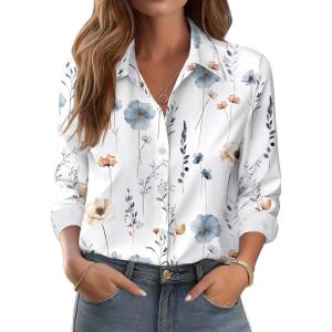 imageZeagoo Button Down Shirts for Women Dressy Floral Printed Long Sleeve Blouse Business Casual Work TopsBf112