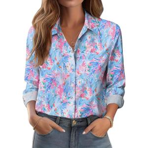 imageZeagoo Button Down Shirts for Women Dressy Floral Printed Long Sleeve Blouse Business Casual Work TopsCx183