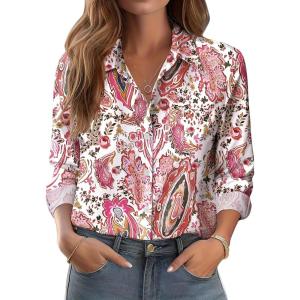 imageZeagoo Button Down Shirts for Women Dressy Floral Printed Long Sleeve Blouse Business Casual Work TopsCx244