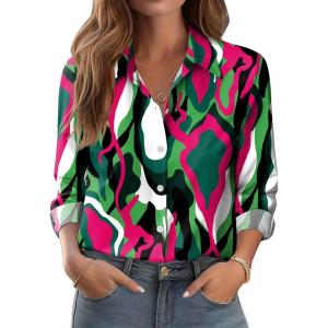 imageZeagoo Button Down Shirts for Women Dressy Floral Printed Long Sleeve Blouse Business Casual Work TopsCx254