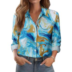 imageZeagoo Button Down Shirts for Women Dressy Floral Printed Long Sleeve Blouse Business Casual Work TopsCx274