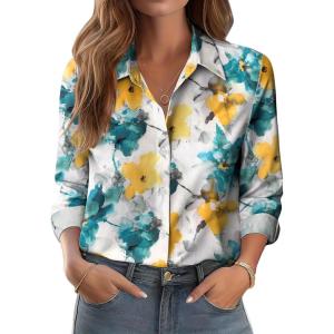 imageZeagoo Button Down Shirts for Women Dressy Floral Printed Long Sleeve Blouse Business Casual Work TopsDh637