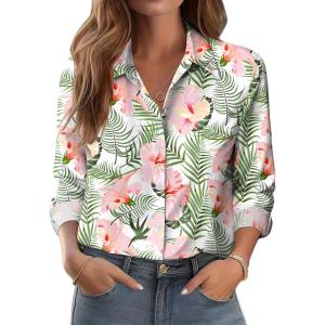 imageZeagoo Button Down Shirts for Women Dressy Floral Printed Long Sleeve Blouse Business Casual Work TopsHf15