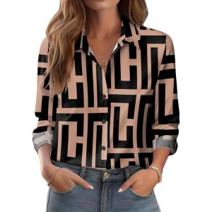 imageZeagoo Button Down Shirts for Women Dressy Floral Printed Long Sleeve Blouse Business Casual Work TopsJh308