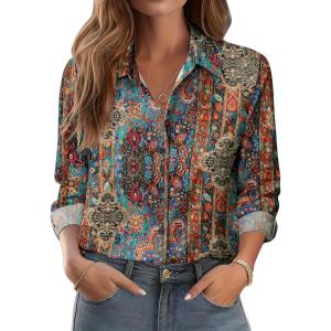 imageZeagoo Button Down Shirts for Women Dressy Floral Printed Long Sleeve Blouse Business Casual Work TopsMz721