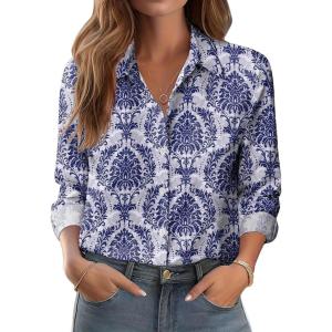 imageZeagoo Button Down Shirts for Women Dressy Floral Printed Long Sleeve Blouse Business Casual Work TopsMz748